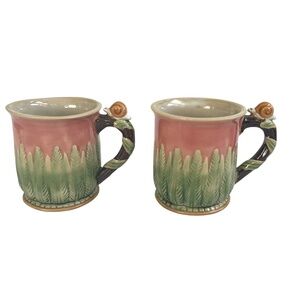 Wanjiang CBK Ltd Mugs Nouveau Majolica Coffee Snail & Ferns Set of 2 Numbered